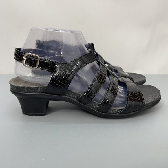 SAS Allegro Sandals Croc Embossed Leather Comfort Strappy Black Womens 10 Wide - Picture 2 of 14